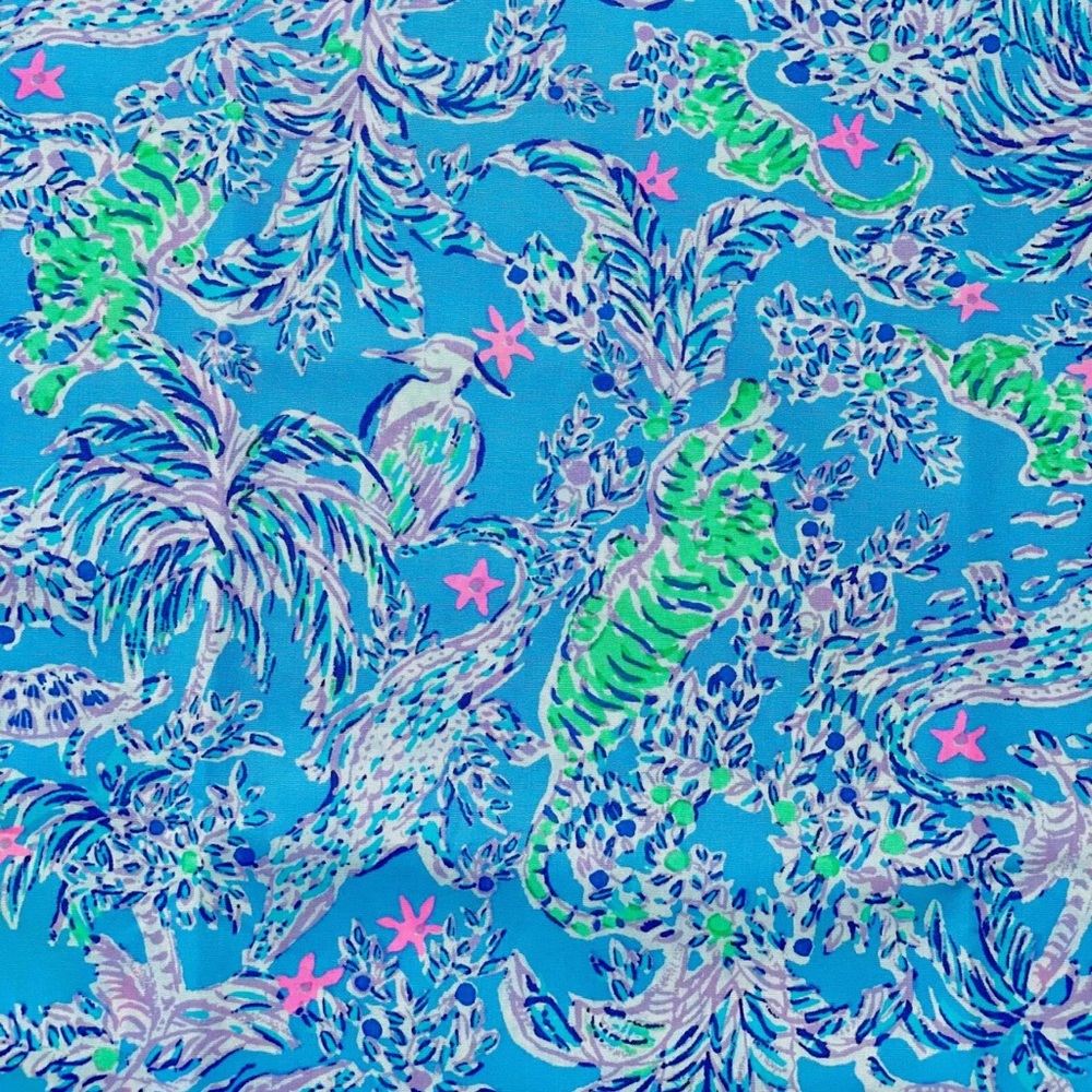 Vibrant Blue and Green Tropical Print Fabric